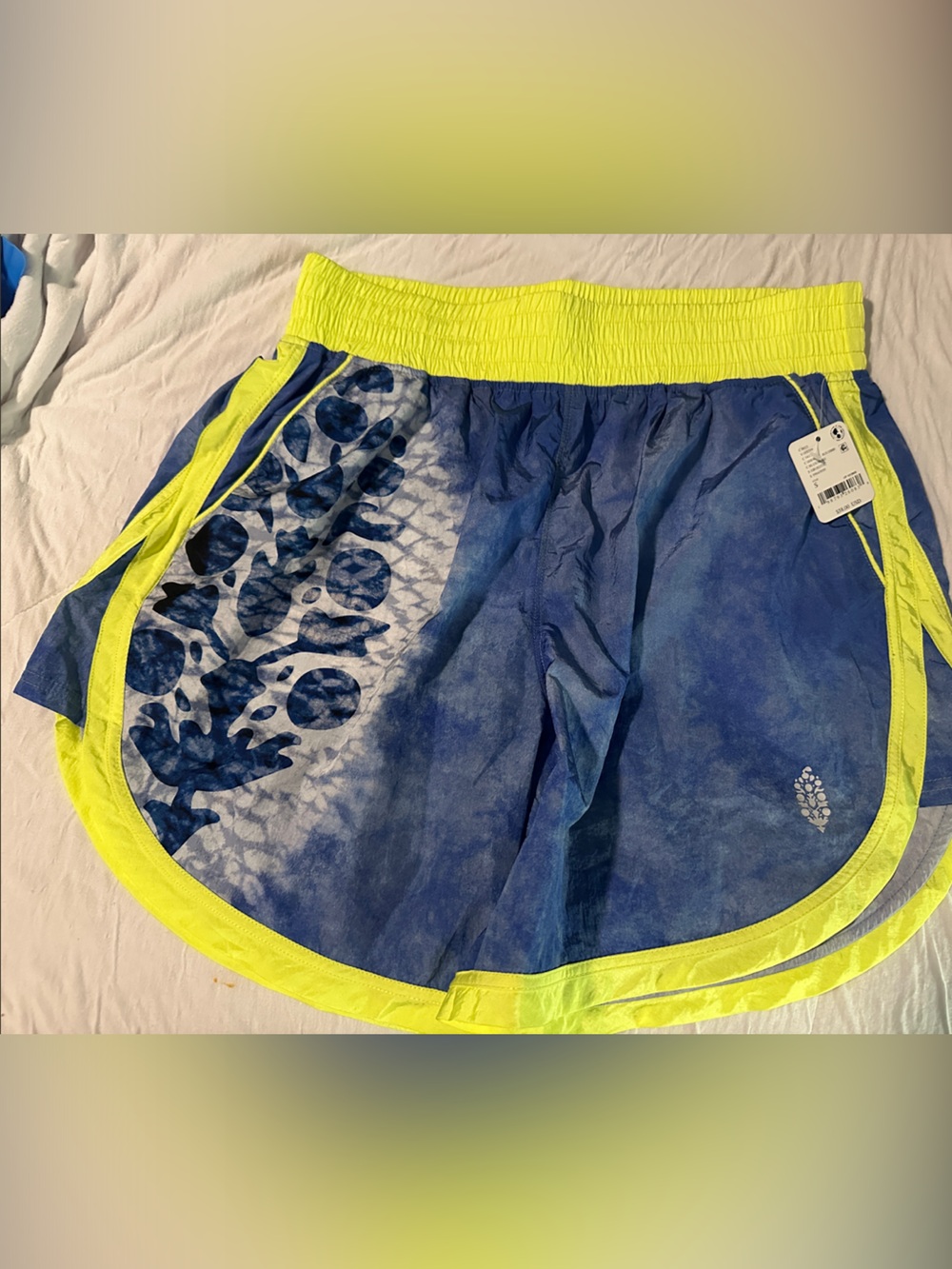 Free People FP Movement Neon Trim Blue Tie-Dye Athletic Shorts Size small